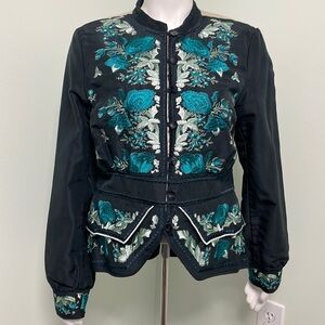 NOA NOA Turn back silk embroidered floral medium blazer jacket NEW
